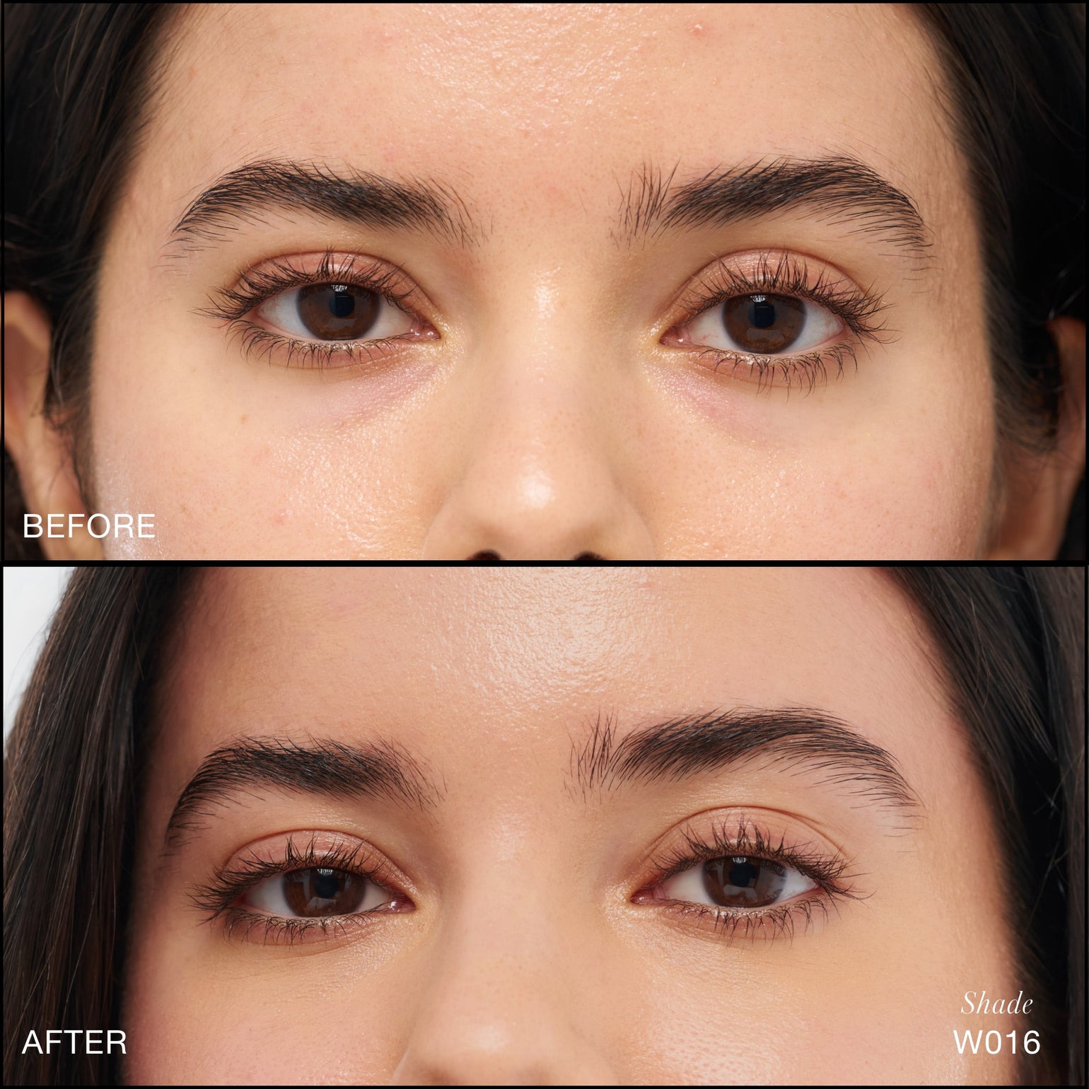 Comparaison Avant/Après d'application du Revitalize Hydra Concealer RMS Beauty, Nuance W016. Réduction des cernes et des rougeurs pour un regard visiblement plus lisse et lumineux.