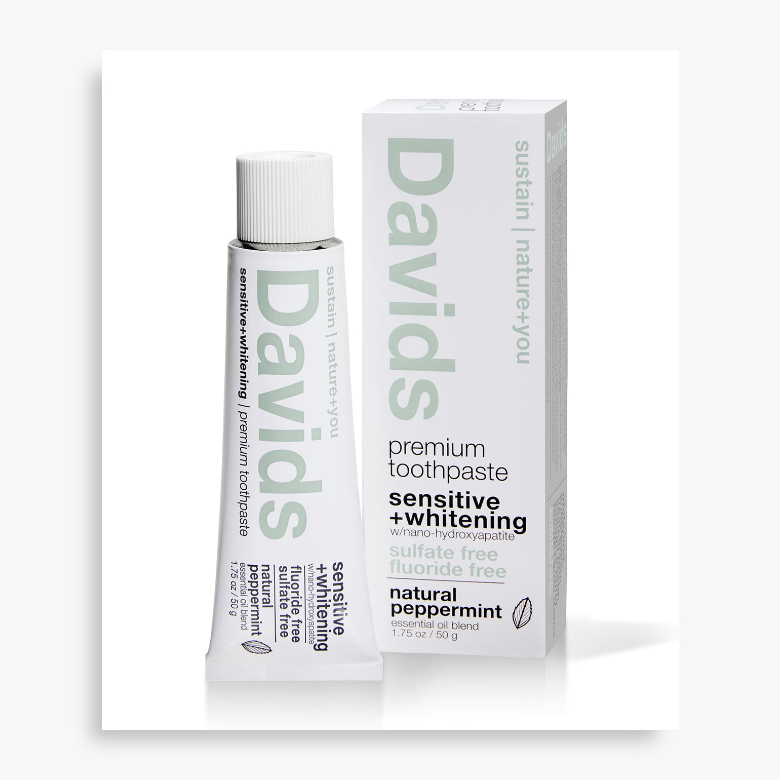 Dentifrice Naturel Premium Blanchissant pour Dents Sensibles - Menthe Poivrée - Davids - 50g