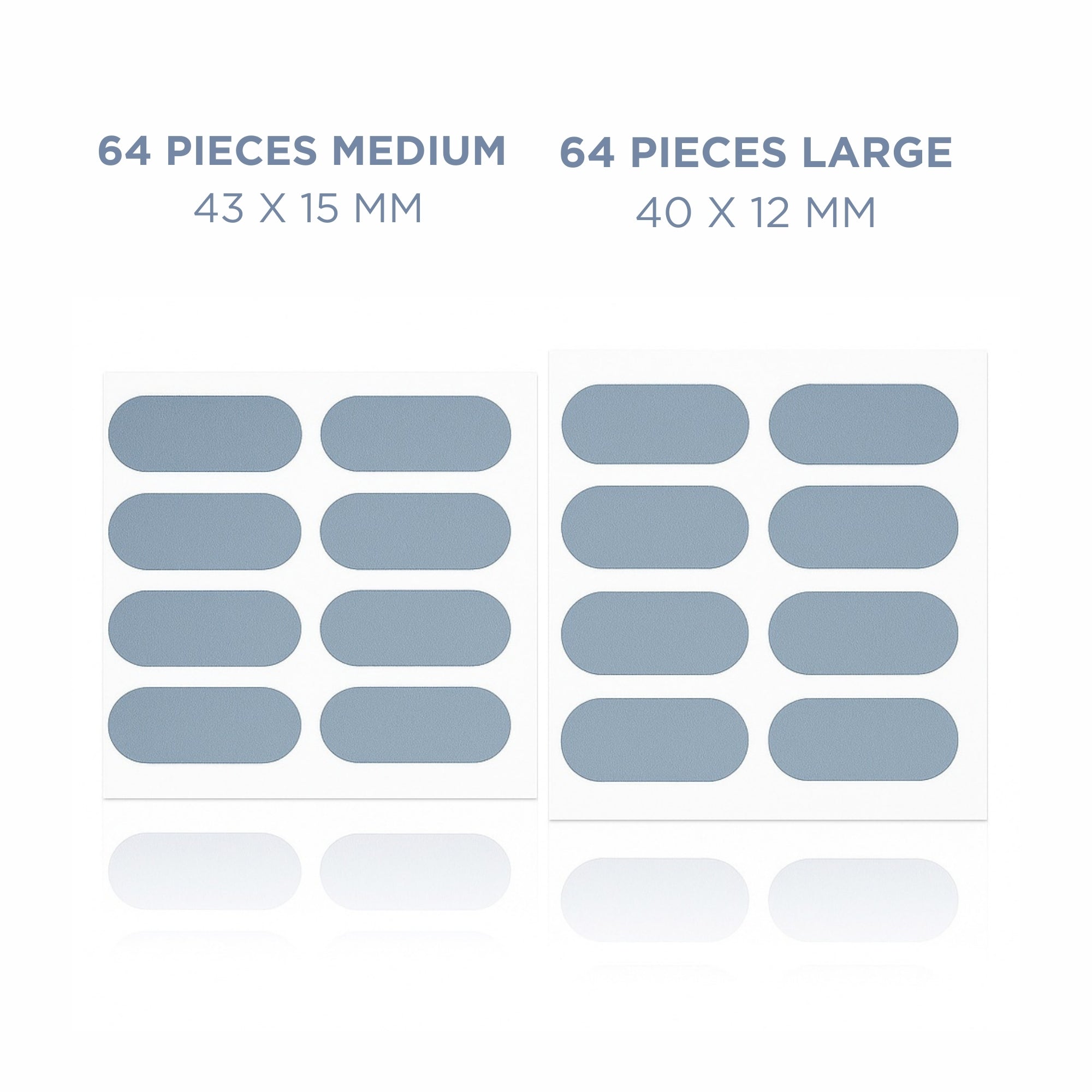 2 tailles différentes de Face Tape Solaris Lab NY : 64 pièces de 43x15mm et 64 pièces de 40x12mm