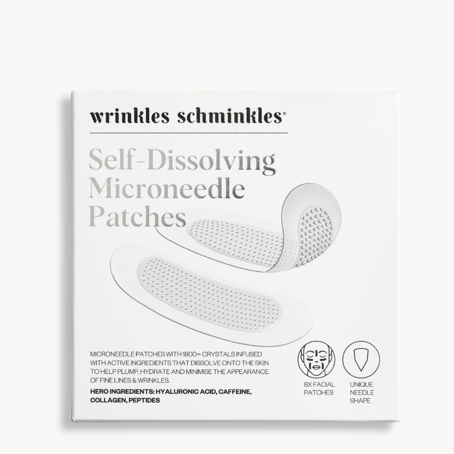 Boîte de 8 Patchs à Micro-Aiguilles Auto-Dissolvantes de Wrinkles Schminkles. Infuse la peau de collagène et d'acide hyaluronique. 