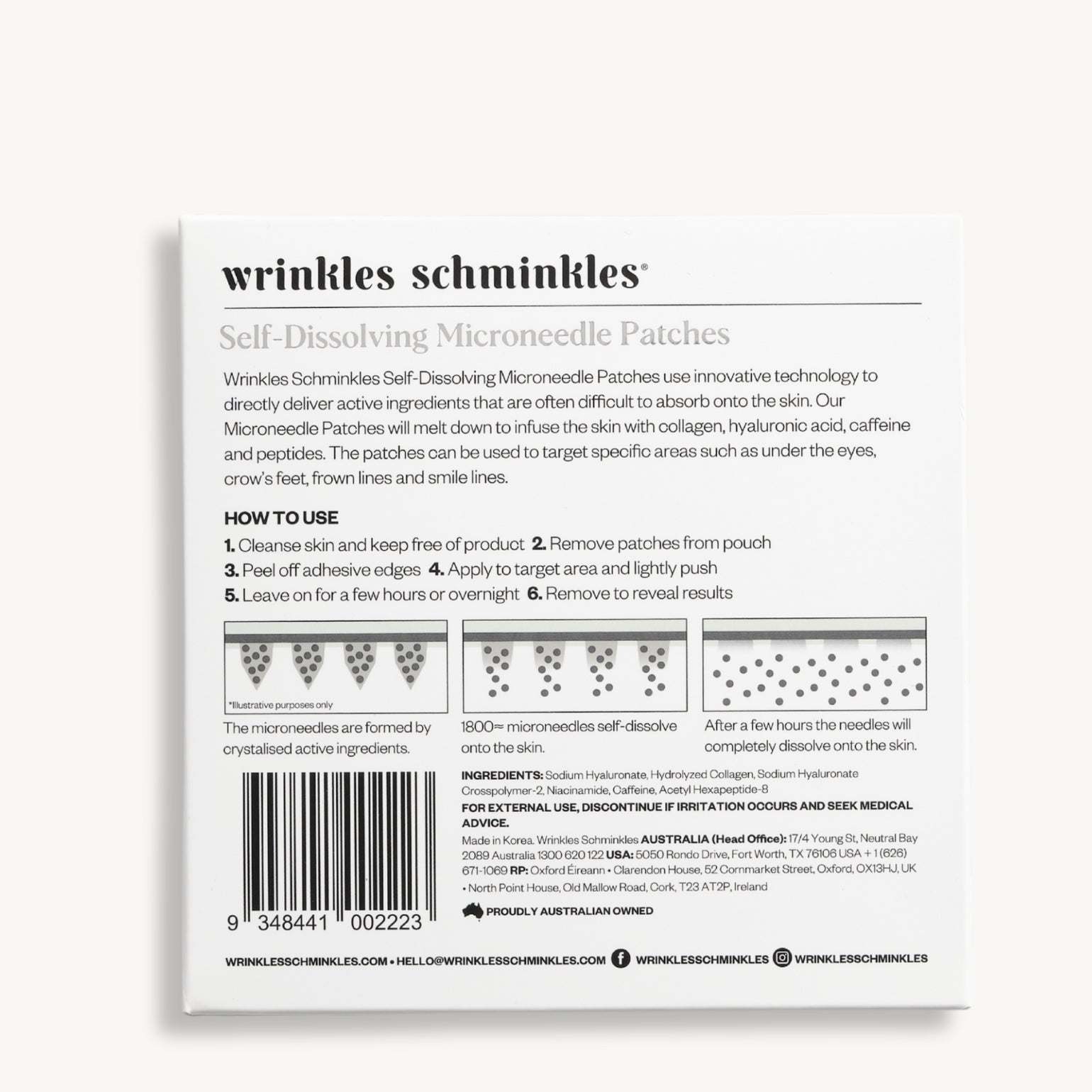 Main tenant un sachet d'un Patch à Micro-Aiguilles Auto-Dissolvantes de Wrinkles Schminkles. Fini les injections !