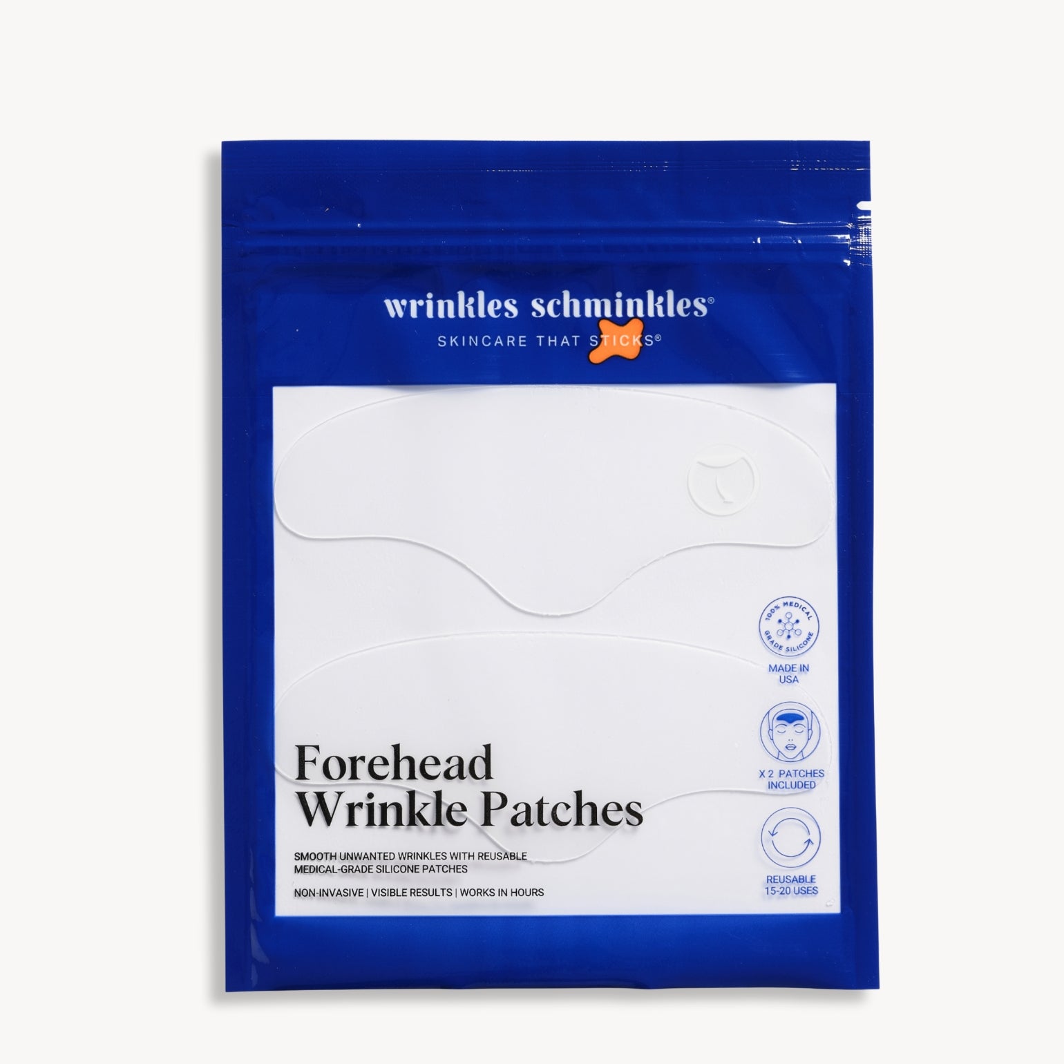 Boîte de 2 Patchs Anti-Rides du Front de Wrinkles Schminkles. Patchs noctures réutilisables en silicone. 