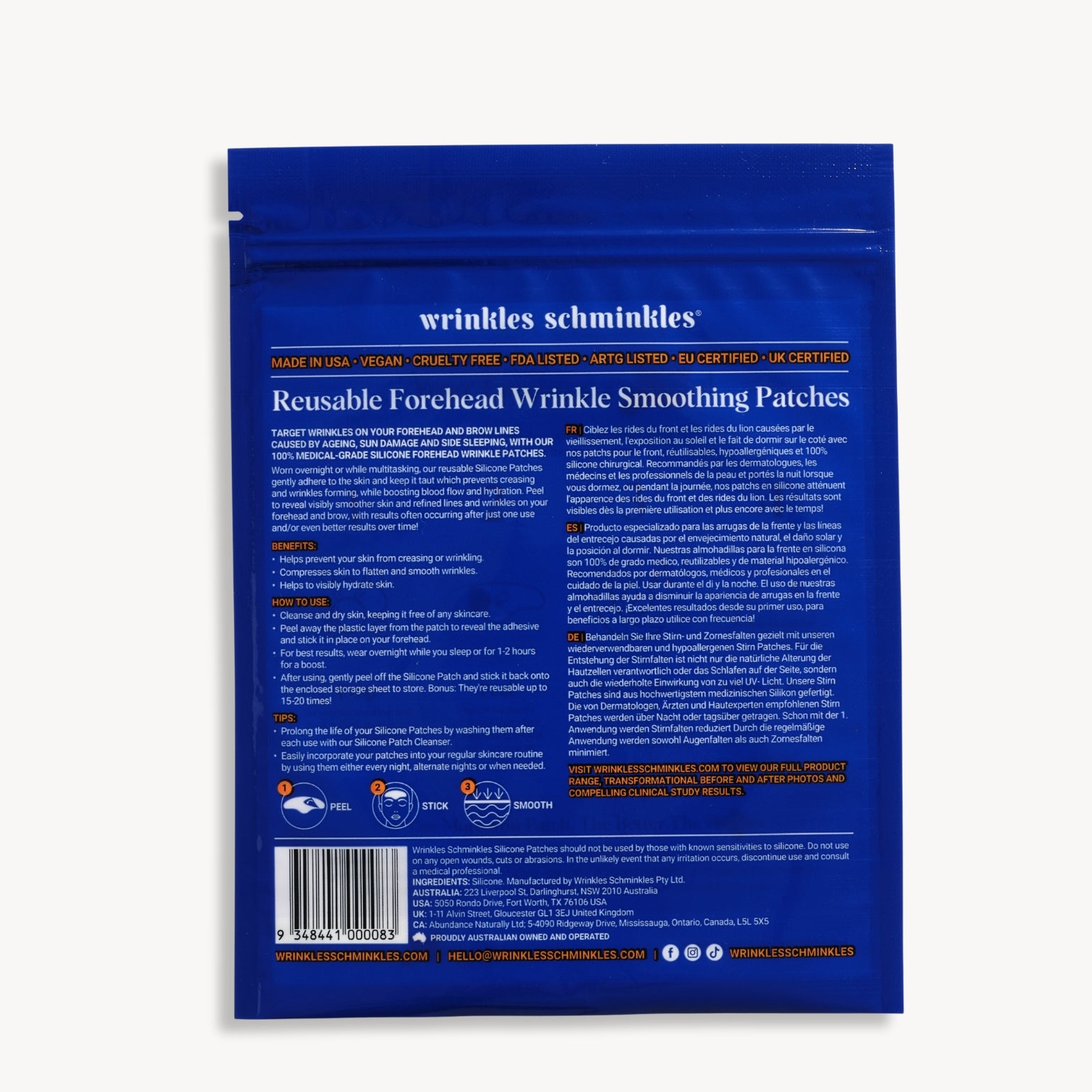 Instruction et mode d'emploi des Patchs Anti-Rides du Front de Wrinkles Schminkles.