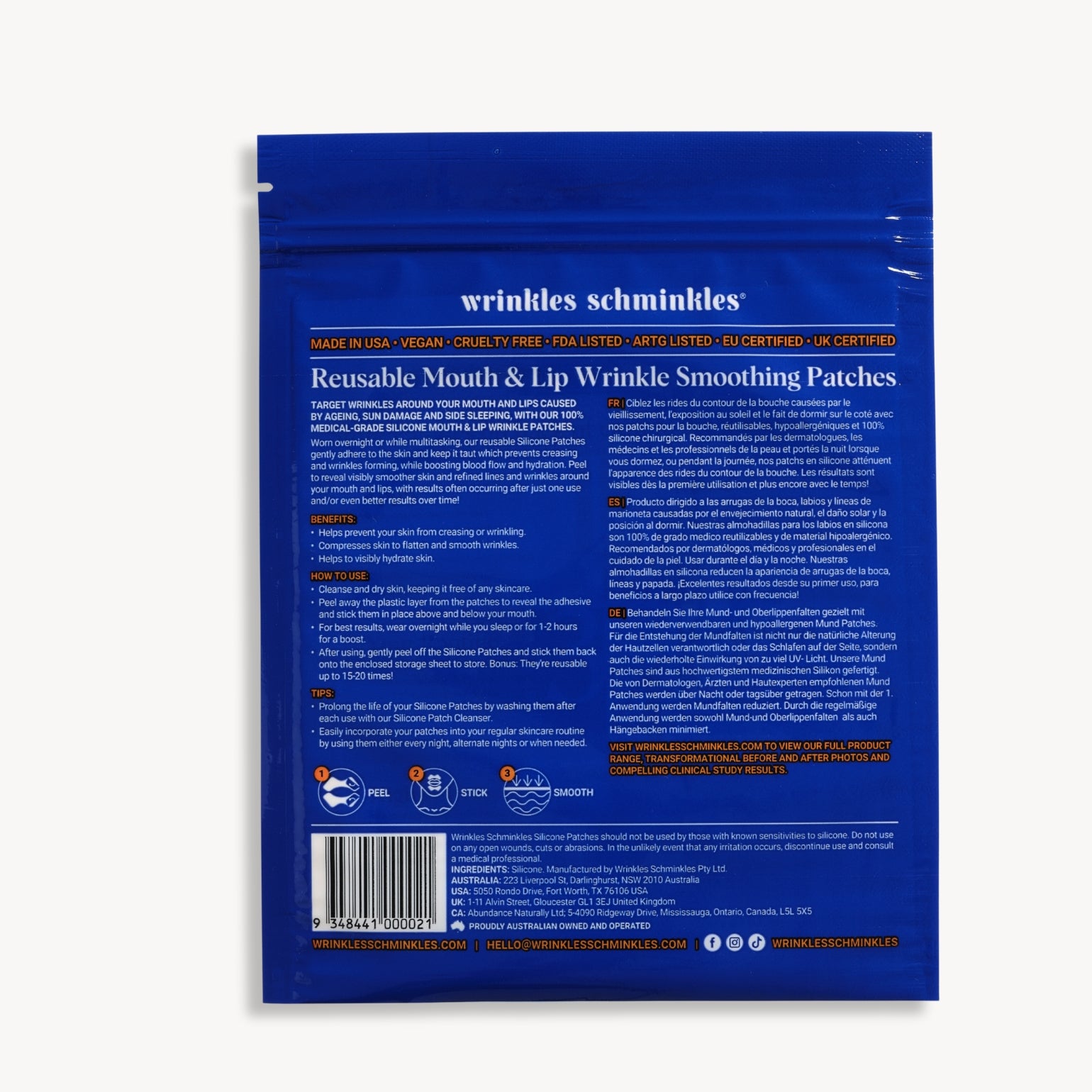 Détails et mode d'emploi des Patchs Anti-Rides pour La Bouche et les Lèvres de Wrinkles Schminkles.